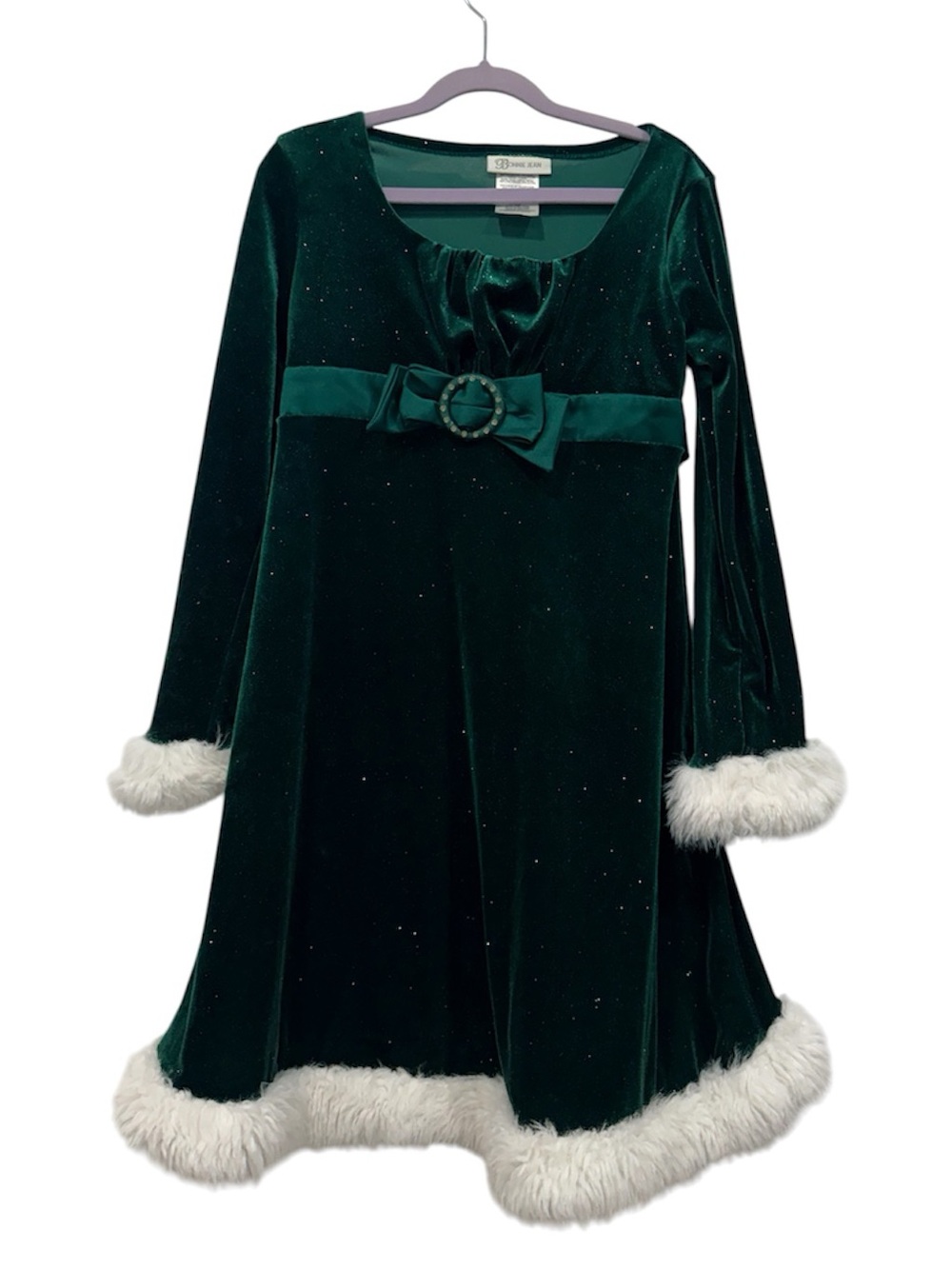 Bonnie Jean girls Emerald Green Velvet Bow Belt with Rhinestone Circle size 10